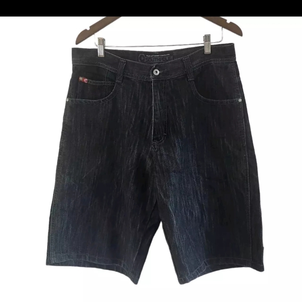 Southpole Men's 36 Jean Shorts Black Denim Hip Hop Baggy Skater VTG Wide Leg Y2K - Picture 1 of 5